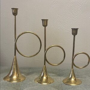 Vintage Solid Brass Trumpet Bugle Candle Holders the connoisseur collection 3